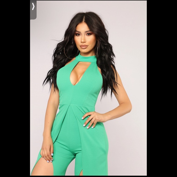 Fashion Nova Wide Leg Green Jumpsuit NWT - Picture 6 of 6